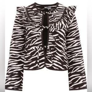 Ganni Faulkner Black & White Zebra-Print Quilted Tie-Front Jacket. EUC